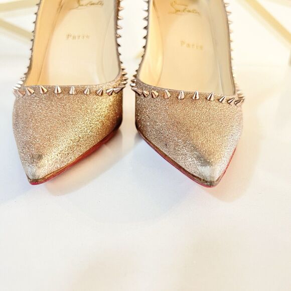 Christian Louboutin Anjalina 85 Rose Gold Glitter Spikes Stiletto Heel Pumps 37 - Picture 11 of 16